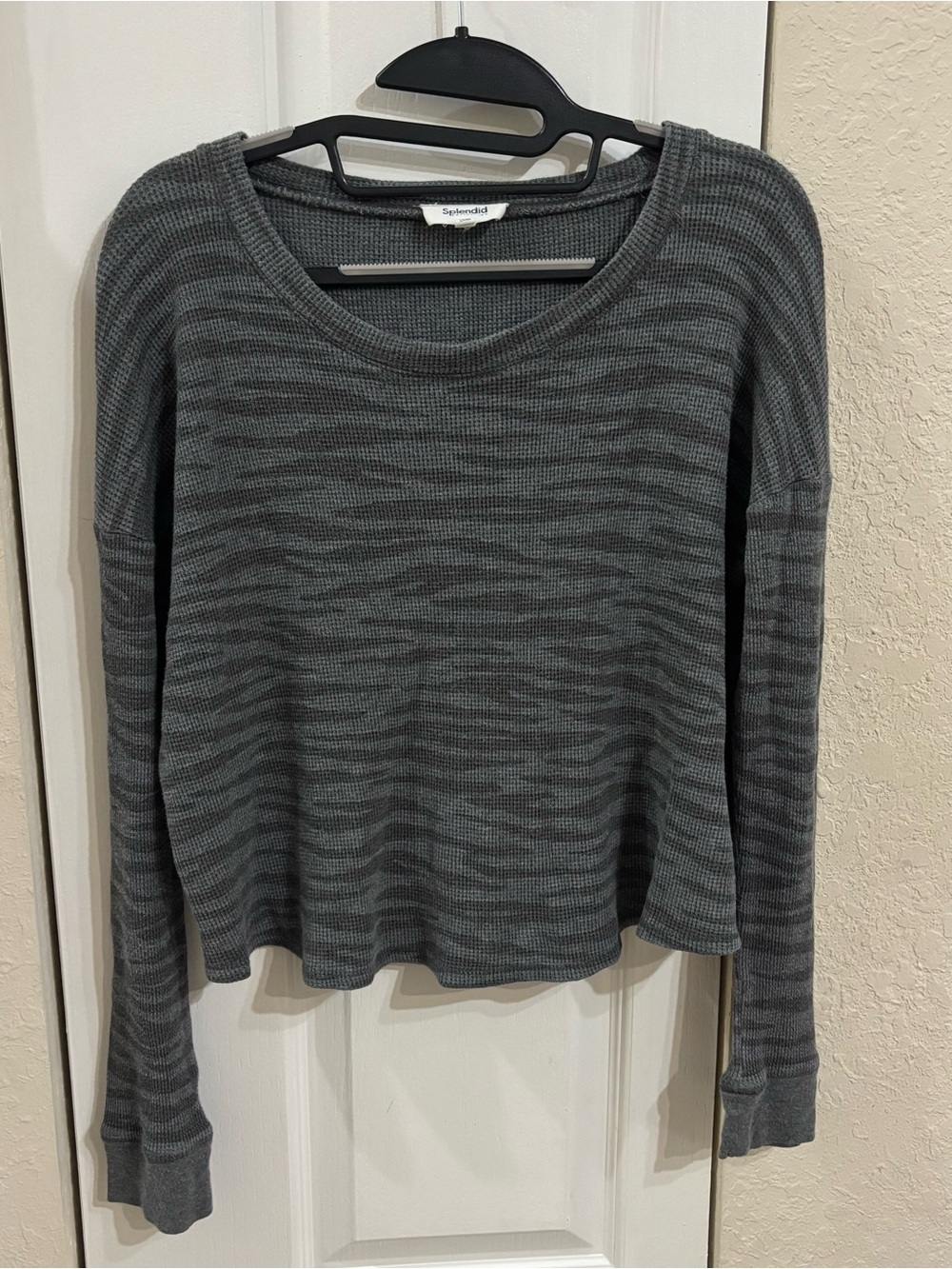 Splendid Women's Gray Zebra Striped Waffle Knit Long-Sleeve Top